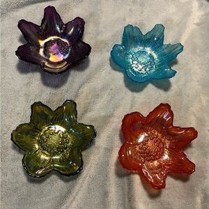 Set of Four Colorful Glass Floral Dessert/Candy dishes